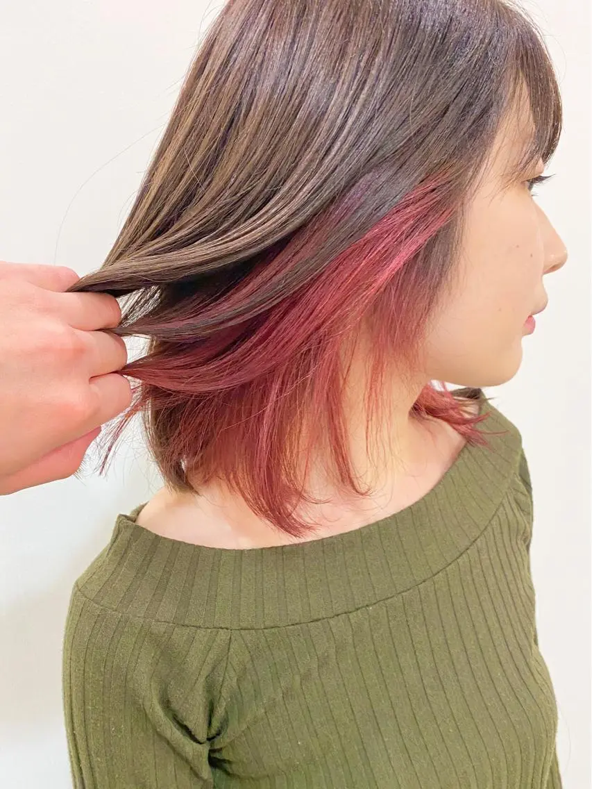 ミディアム カラー ブリーチ インナーカラー ピンクカラー ness🎖️ カミカリスマ受賞のヘアスタイル