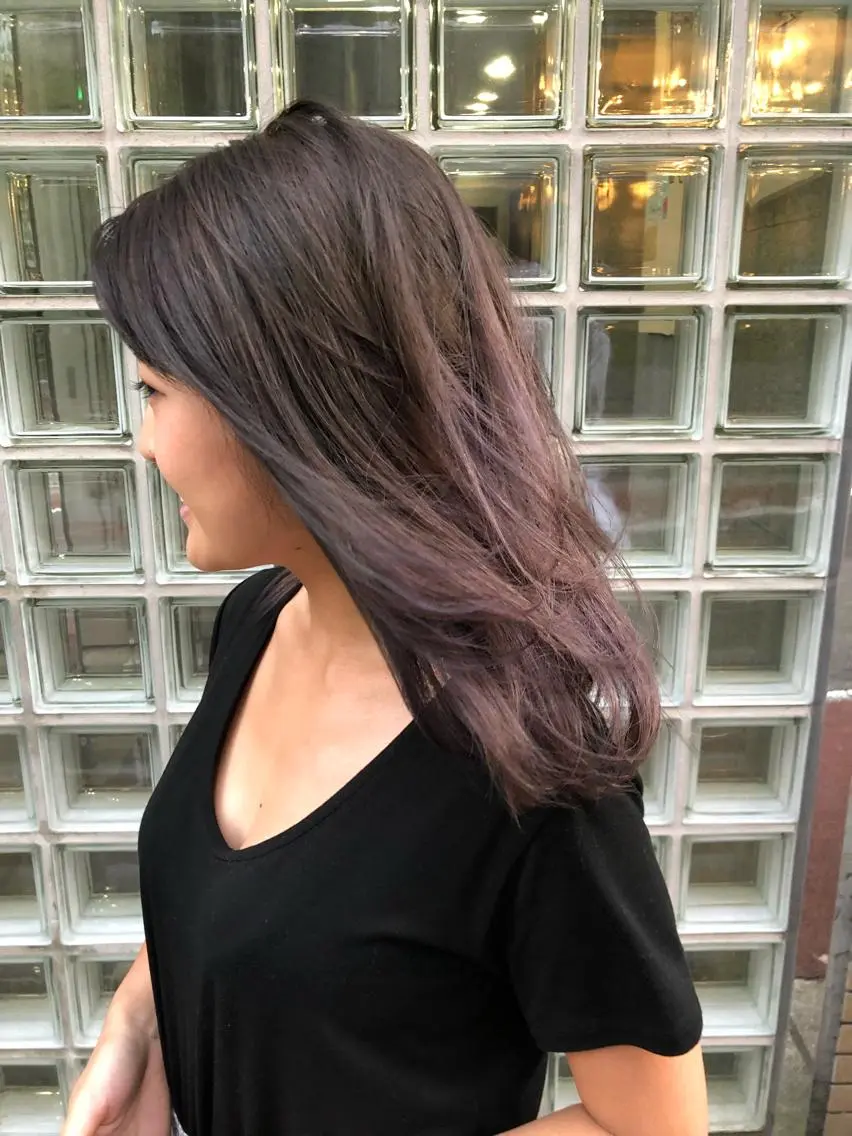 ミディアム パーマ パープルカラー ヘアカラー トリートメント 大西 直人のヘアスタイル