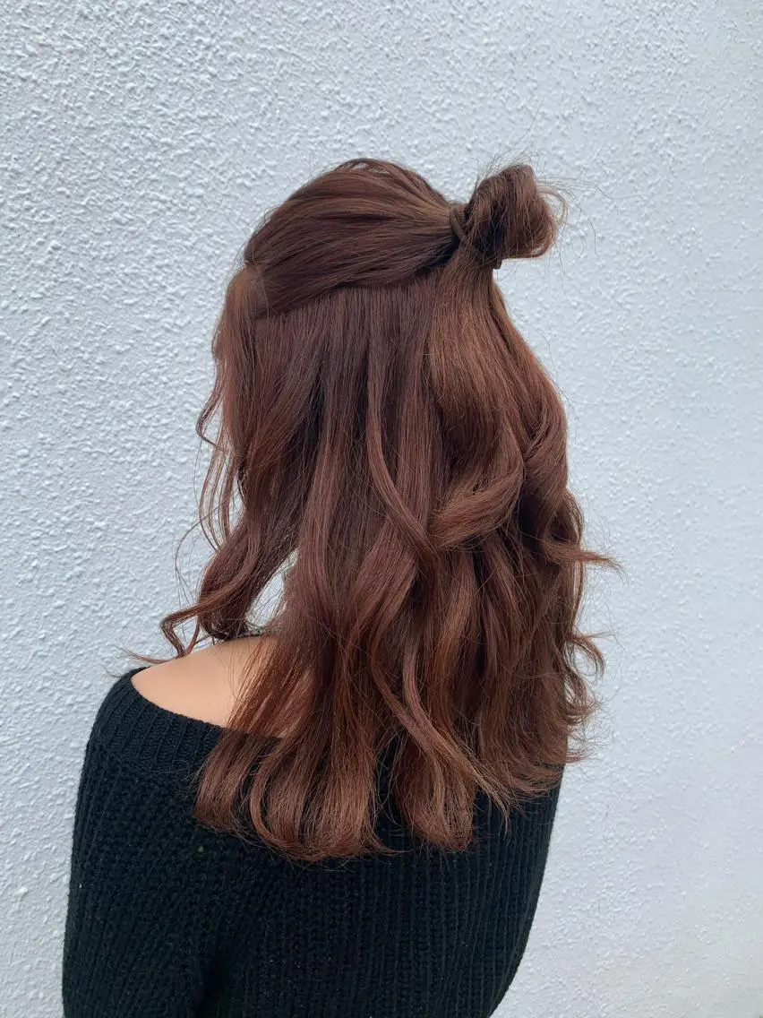 セミロング カラー ブラウンカラー オレンジ オレンジブラウン 菅沼 まみのヘアスタイル
