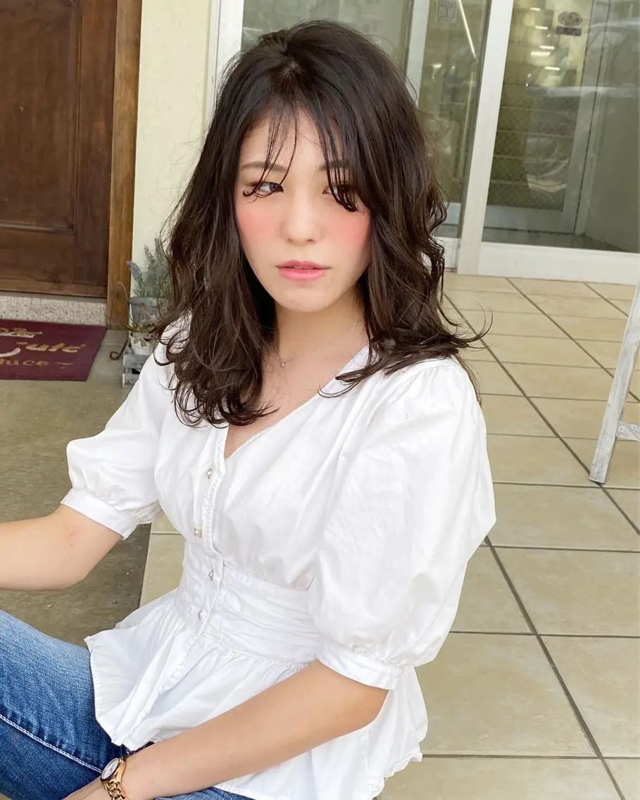 ミディアム パーマ ミディアムパーマ カット ヘアカラー grand juteのヘアスタイル