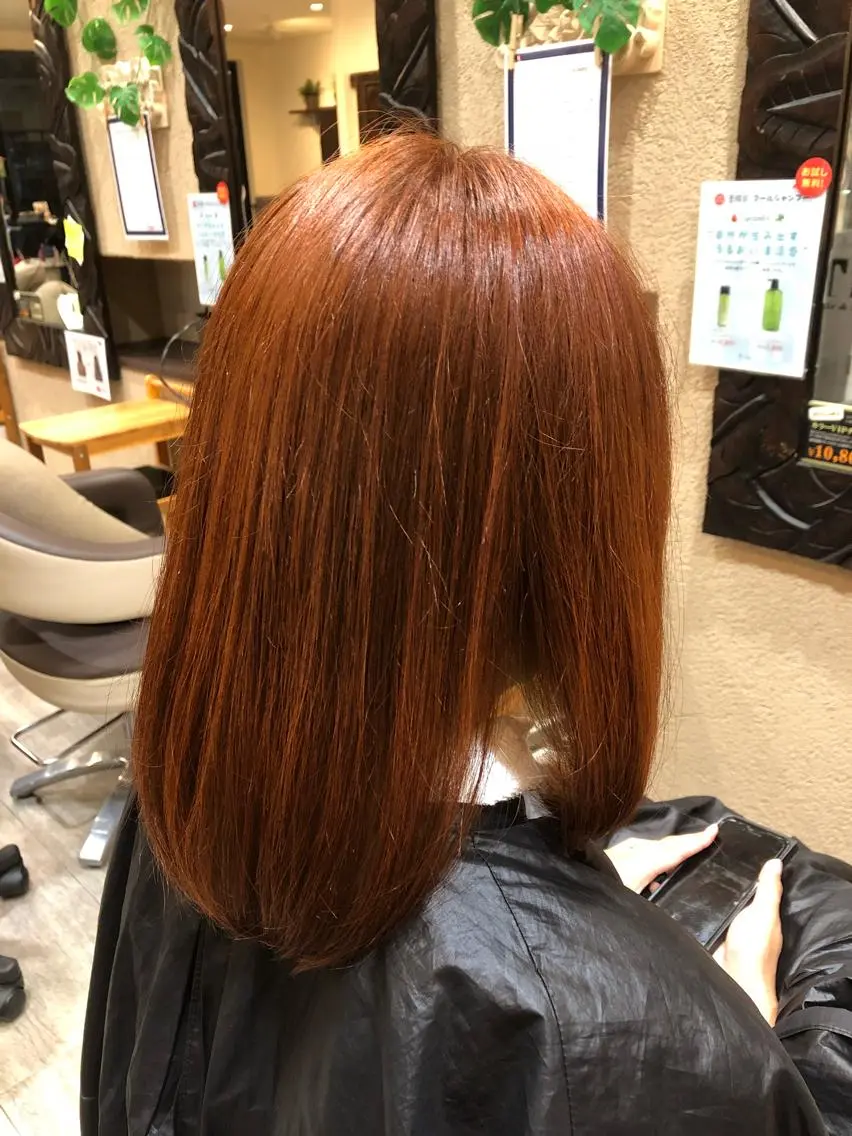 ミディアム カラー オレンジ ヘアカラー 森田 真由のヘアスタイル