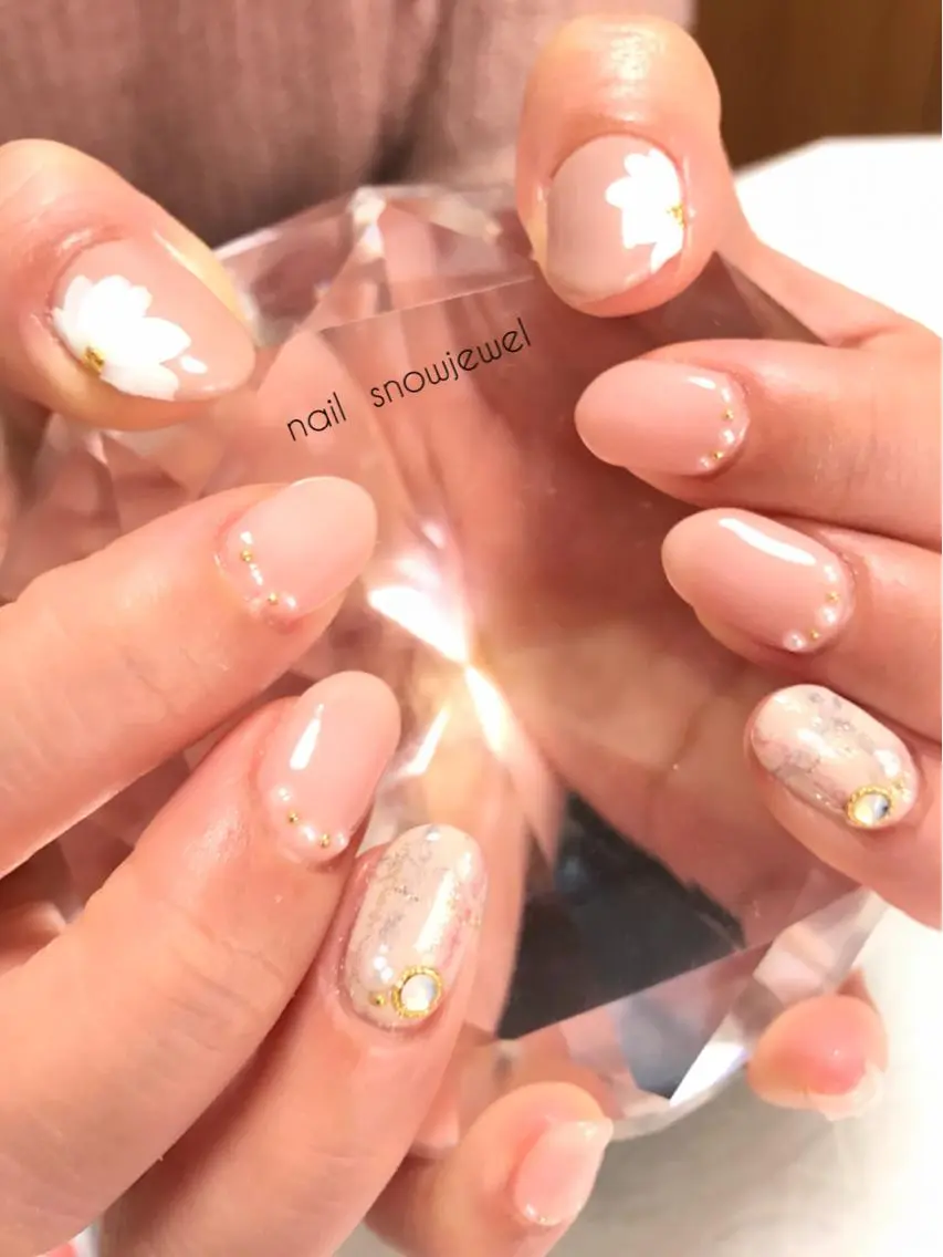 ネイル フラワーネイル オフィスネイル nail snowjewelのネイルデザイン