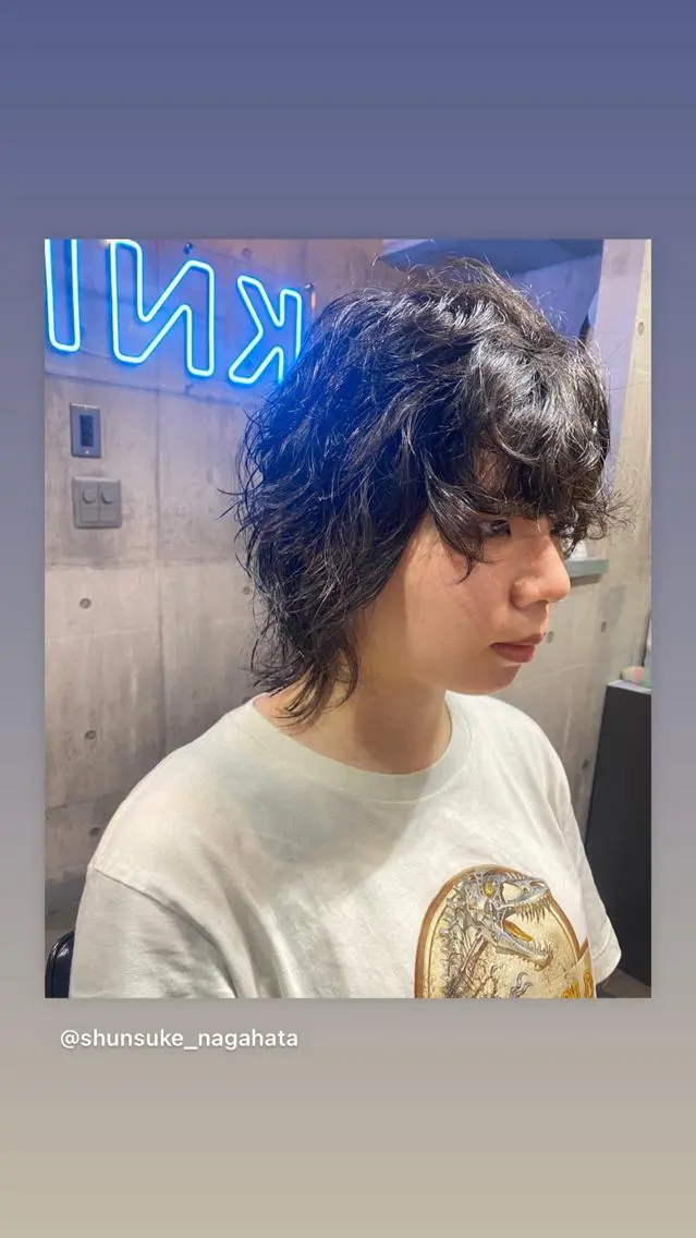 パーマ ウルフカット ホワイト&レイヤーカ ットエクステ長畠俊輔のヘアスタイル