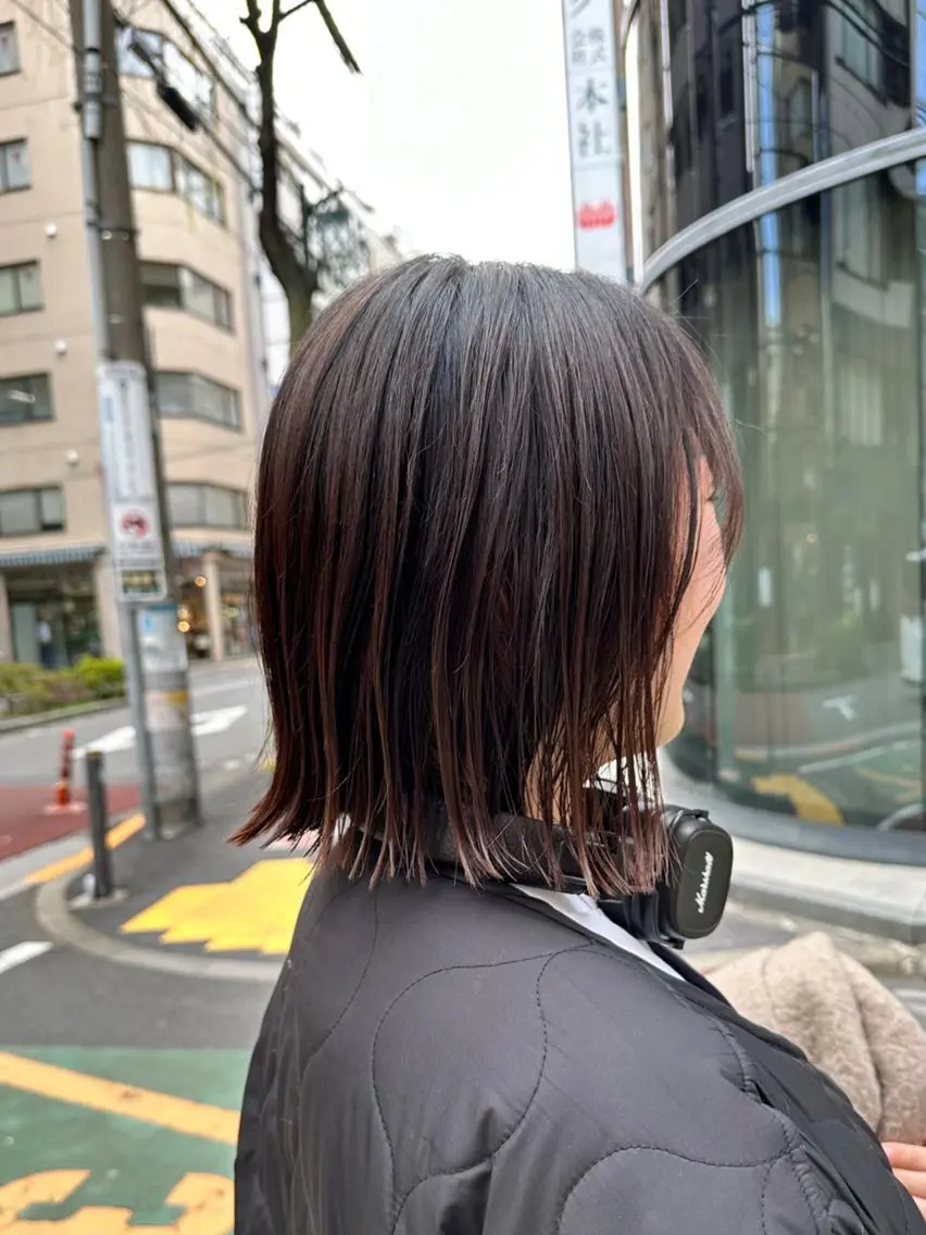 ショート パーマ 切りっぱなしボブ ボブ 髪質改善 韓国風ヘア トリートメント 新宿御苑前/ボブ 髪質改善Ryuseiのヘアスタイル