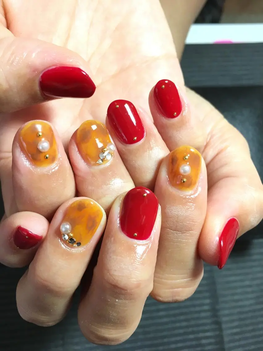 ネイル べっ甲ネイル ボルドー Nail salon REIRISのネイルデザイン