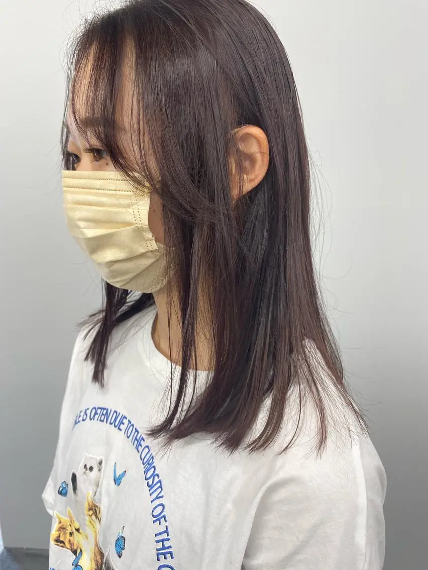 ミディアム カラー ブリーチ ブラウンカラー ブリーチなしカラー ピンクカラー ピンクブラウン 寒河江 友花のヘアスタイル