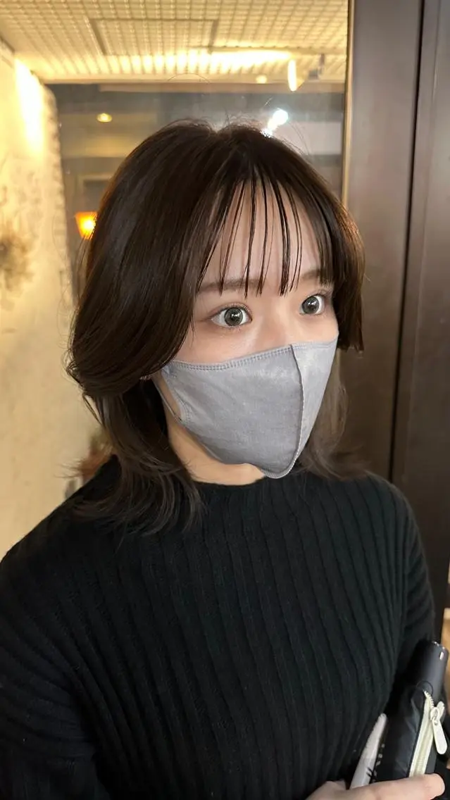 ミディアム カラー 切りっぱなしボブ ショートボブ ミディアムパーマ バレイヤージュ ベージュカラー カット ヘアカラー トリートメント 韓国レイヤー柔らかい 地毛風縮毛矯正/マツのヘアスタイル