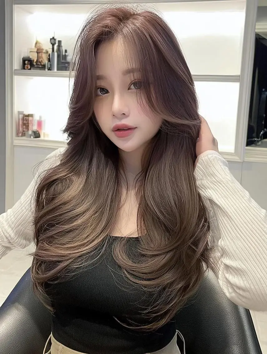 ロング 顔周りカット 髪質改善 韓国風ヘア レイヤーカット カット ヘアカラー トリートメント 髪質改善/メンズ👑 ネイリスト水町幸基のヘアスタイル