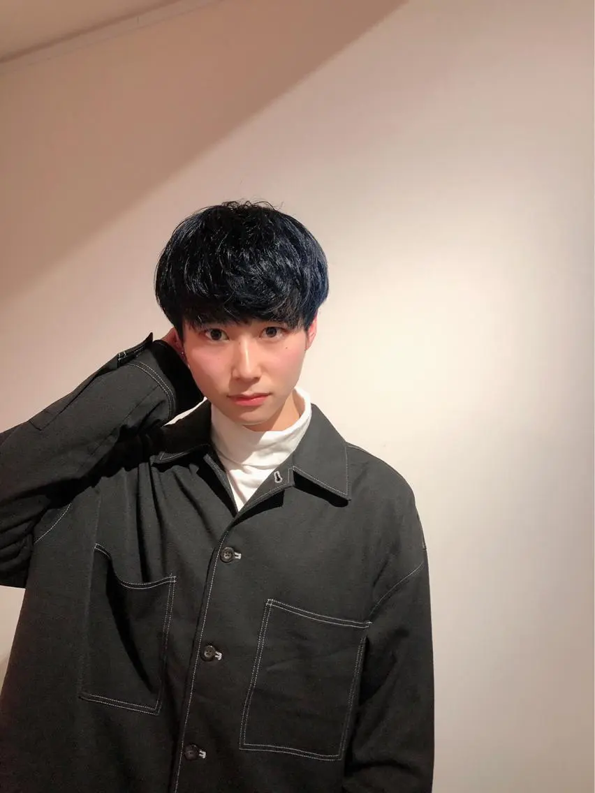 ショート カラー メンズ 黒髪 ブルーカラー ブルーブラック 無料カットモデル募集 🌱ひょうがのヘアスタイル