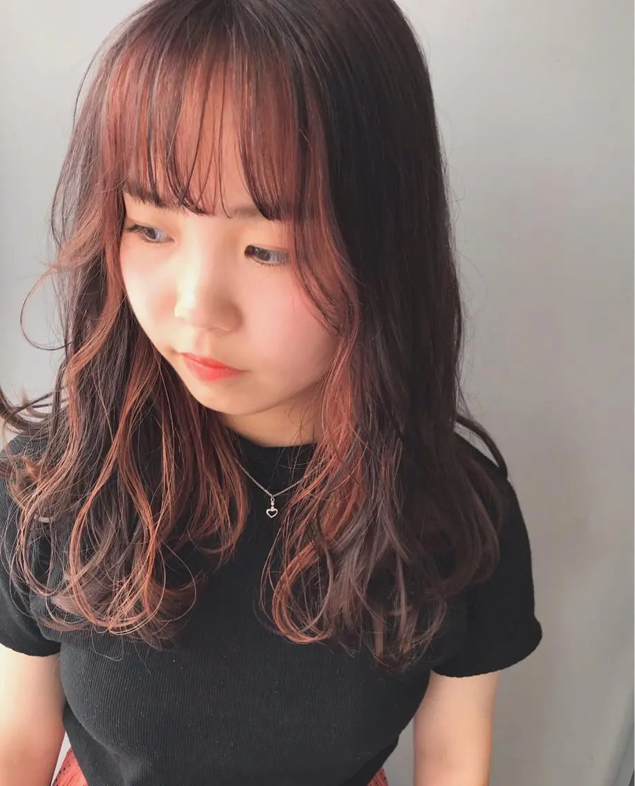 ミディアム カラー ヘアアレンジ ベージュカラー オレンジ ピンクカラー ピンクベージュ ヘアカラー lani ブリーチ /ダブルカラーのヘアスタイル