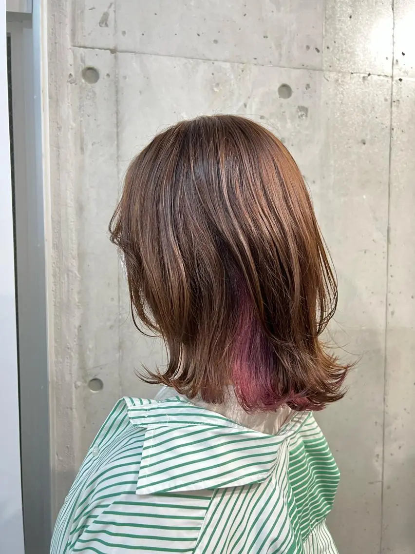 ミディアム カラー ブリーチ レイヤーカット カット Ayaka🩰🎀 ガーリー/暖色♡のヘアスタイル