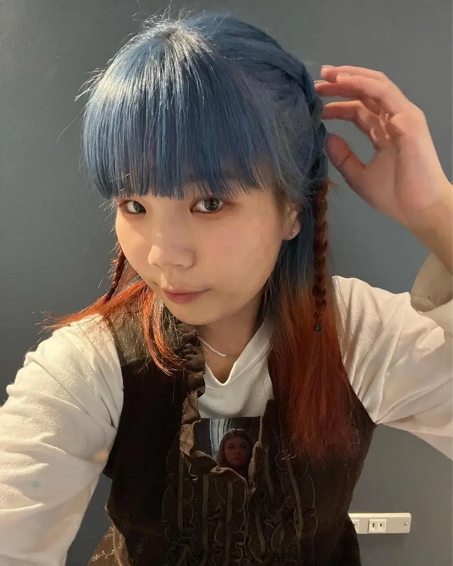 ロング カラー パーマ ヘアアレンジ メンズ キッズ ブルーカラー オレンジ デザインカラー 原宿/キシタのヘアスタイル