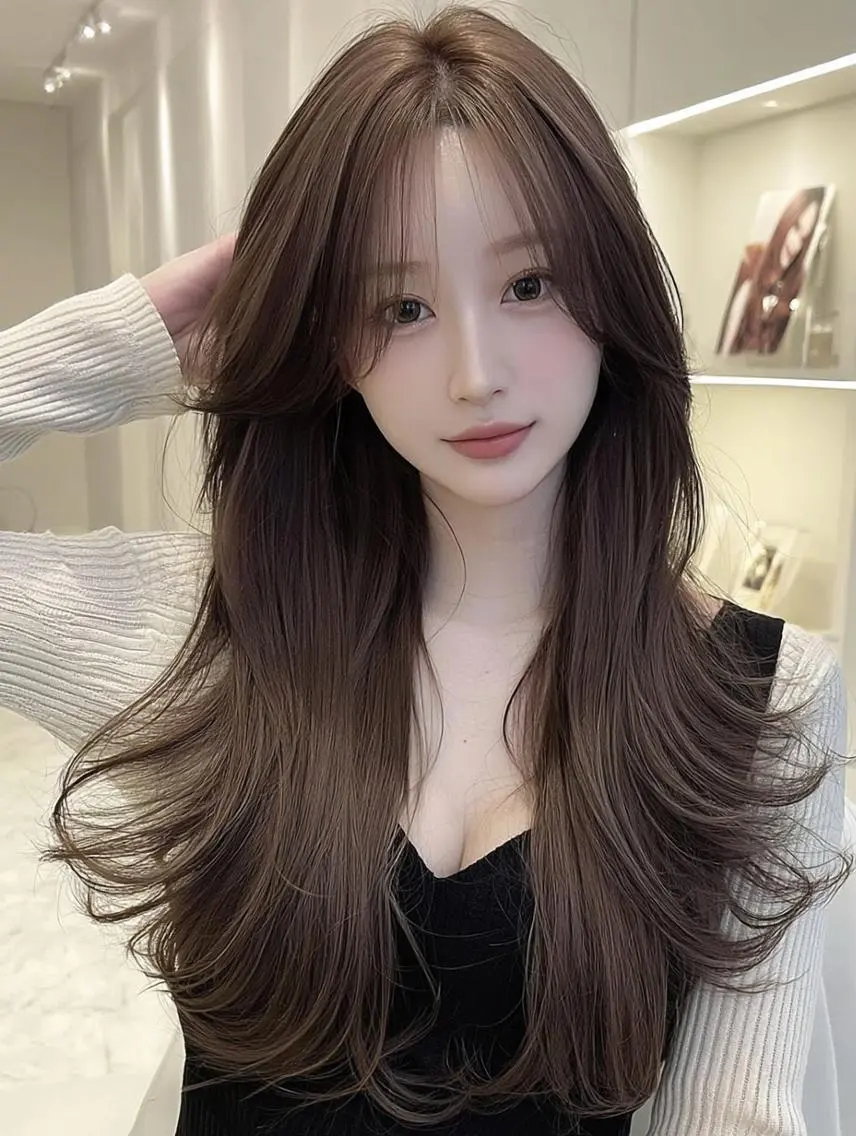 セミロング 顔周りカット 髪質改善 韓国風ヘア レイヤーカット ヘアカラー トリートメント FOCUS JAPAN4のヘアスタイル
