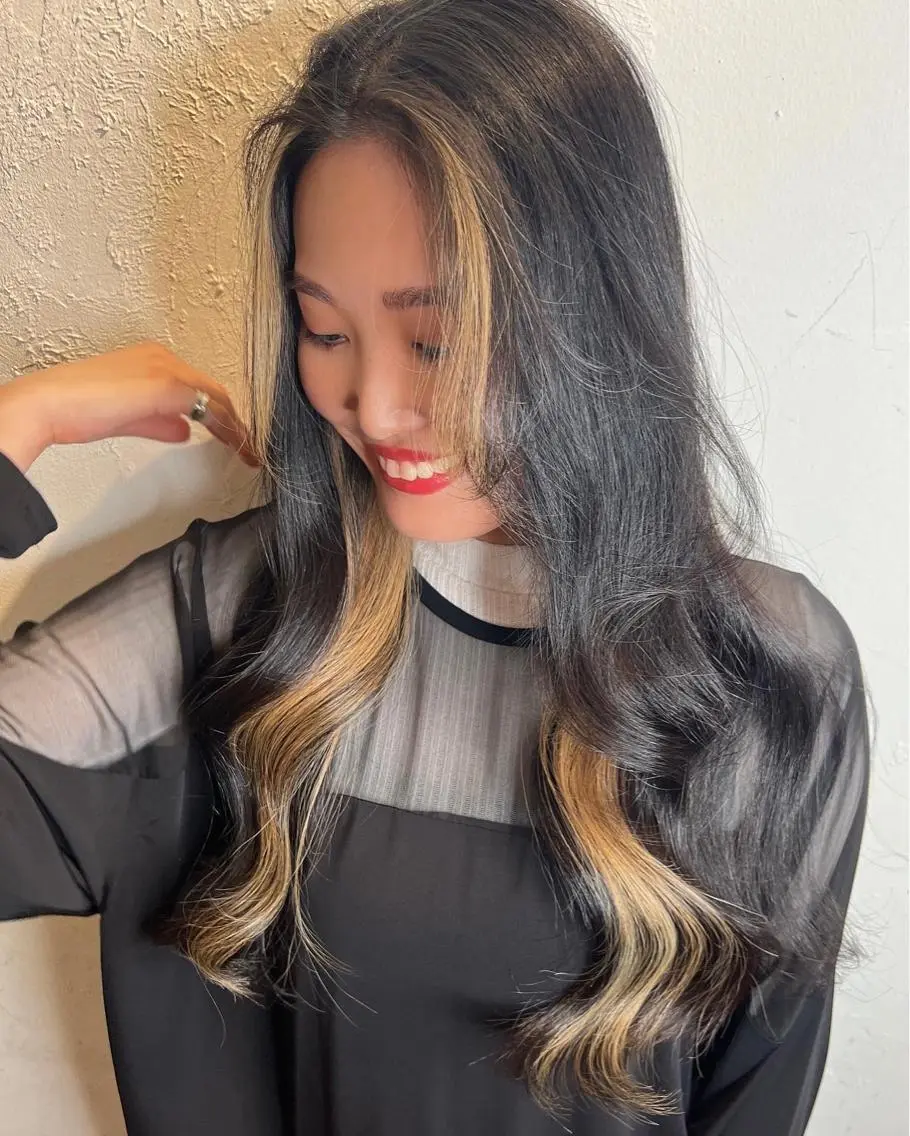 ロング カラー ミストバング フェイスフレーミング インナーカラー salonF 🔸hamaのマツエク・マツパデザイン
