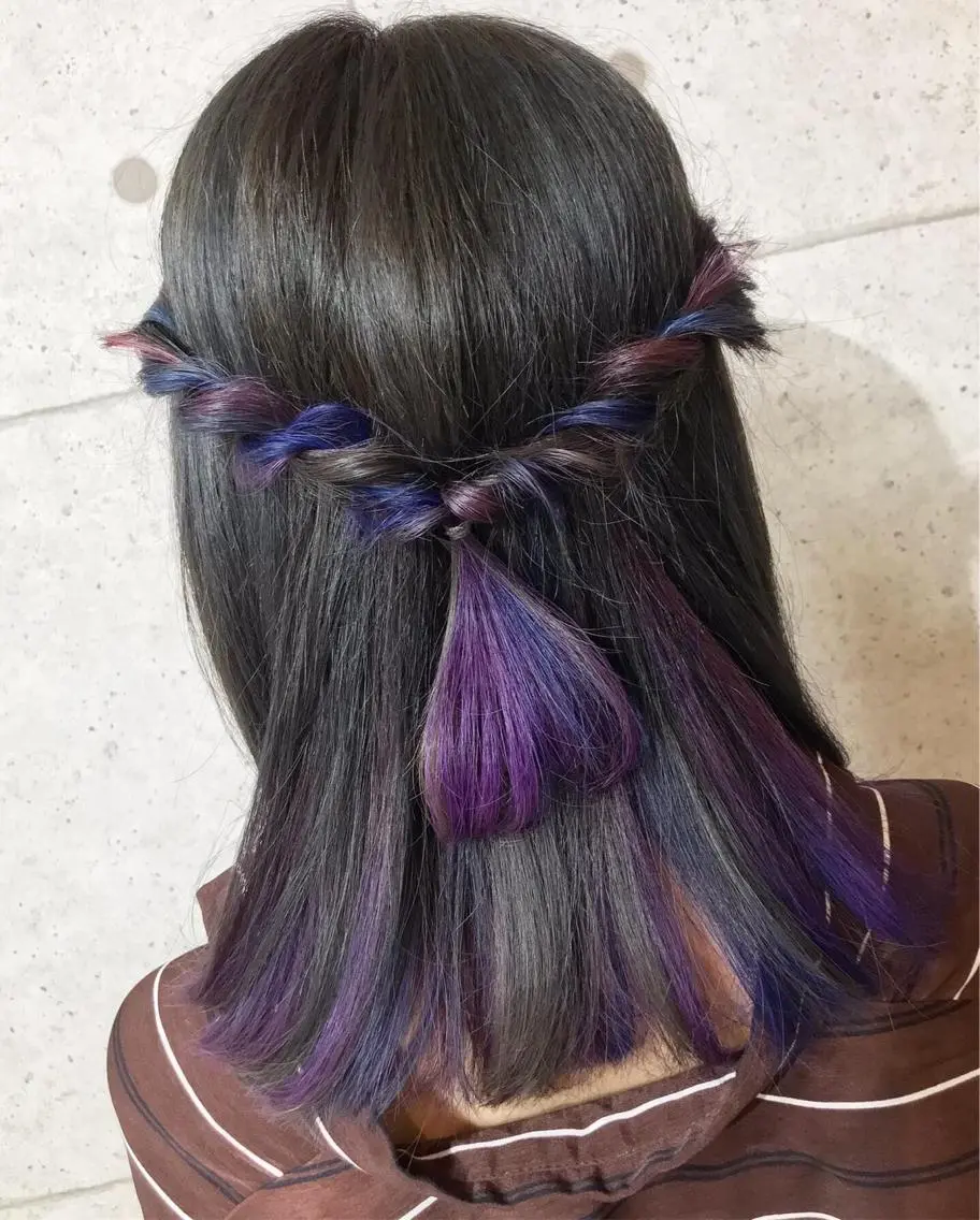 ミディアム ヘアアレンジ パープルカラー 羽田 hadaのヘアスタイル