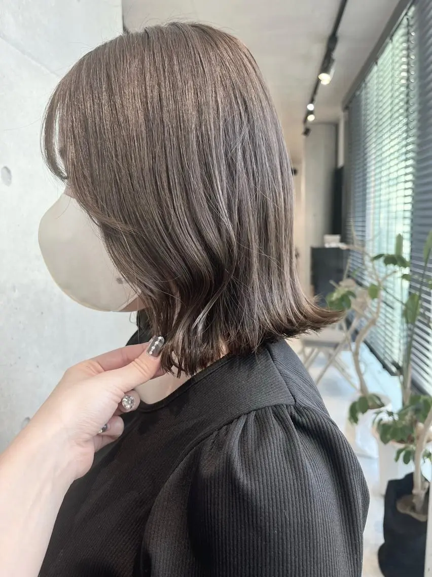 ミディアム カラー パーマ カット ヘアカラー トリートメント ヘッドスパ ヘアセット 透明感/オリーブ/ グレージュ/YUKAのヘアスタイル