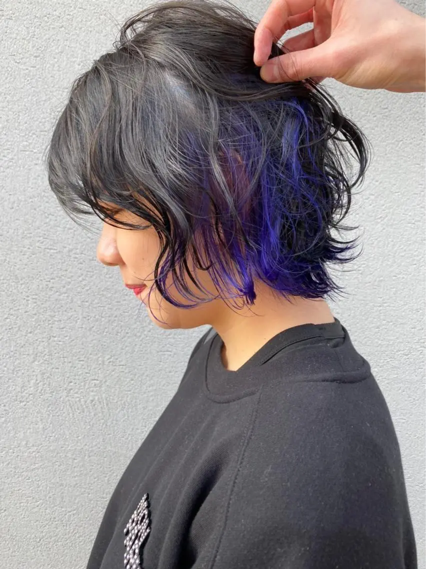 ミディアム カラー ブルーカラー パープルカラー ノザキ リョウスケのヘアスタイル