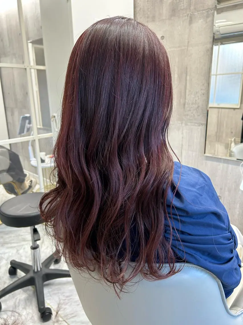 ロング カラー ヘアアレンジ ボルドーカラー N/デザインカラー 🌿ナギのヘアスタイル