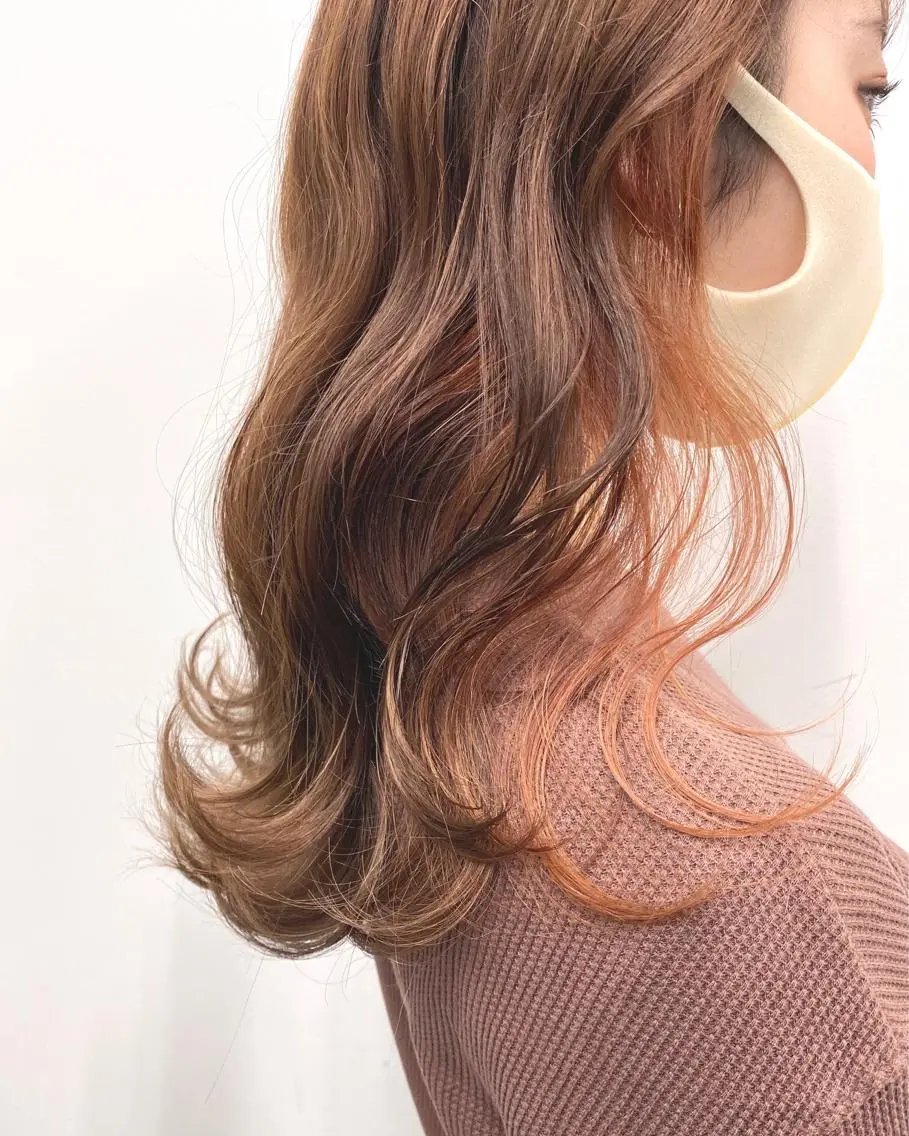 ミディアム カラー オレンジ 韓国風ヘア Unami MIHA☘️*゜のヘアスタイル