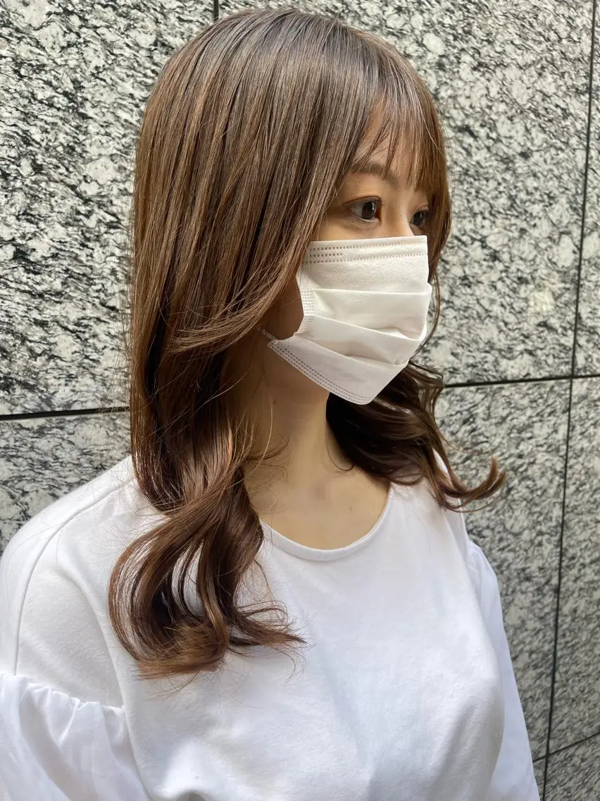 ロング カラー カット ヘアカラー トリートメント かめい りなのヘアスタイル