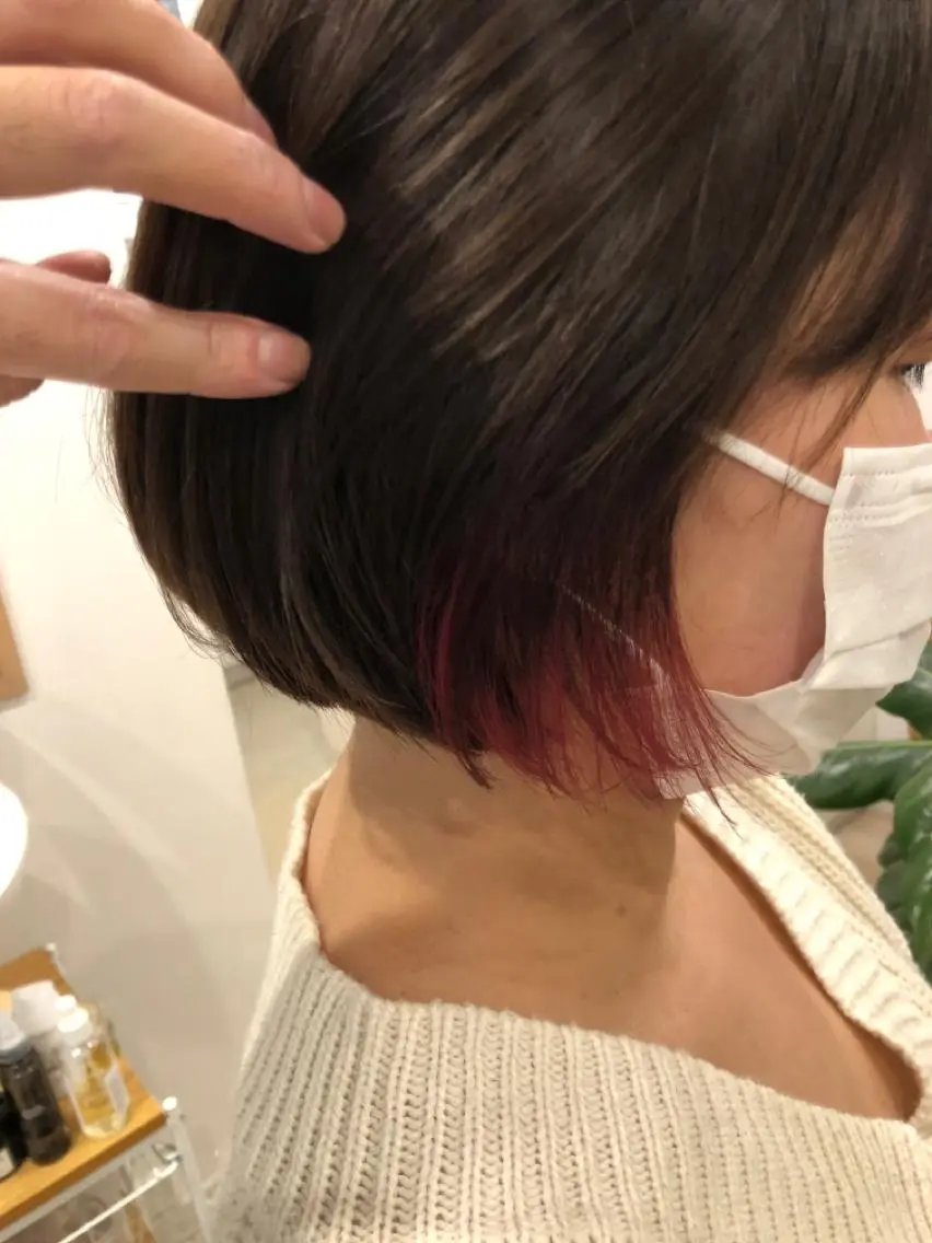 ショート カラー パーマ ヘアアレンジ イヤリングカラー レッドカラー ボブ ヘアカラー 【ツヤ髪美容師】 ツダケイスケのヘアスタイル