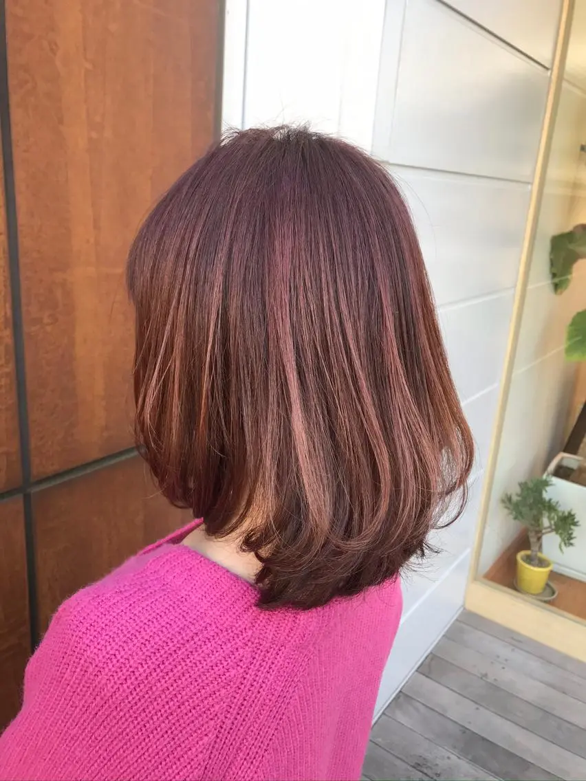 ミディアム カラー グラデーションカラー ハイライトカラー ピンクカラー ハイライト カット ヘアカラー トリートメント W/LIBERTY 🌸鶴岡優のヘアスタイル