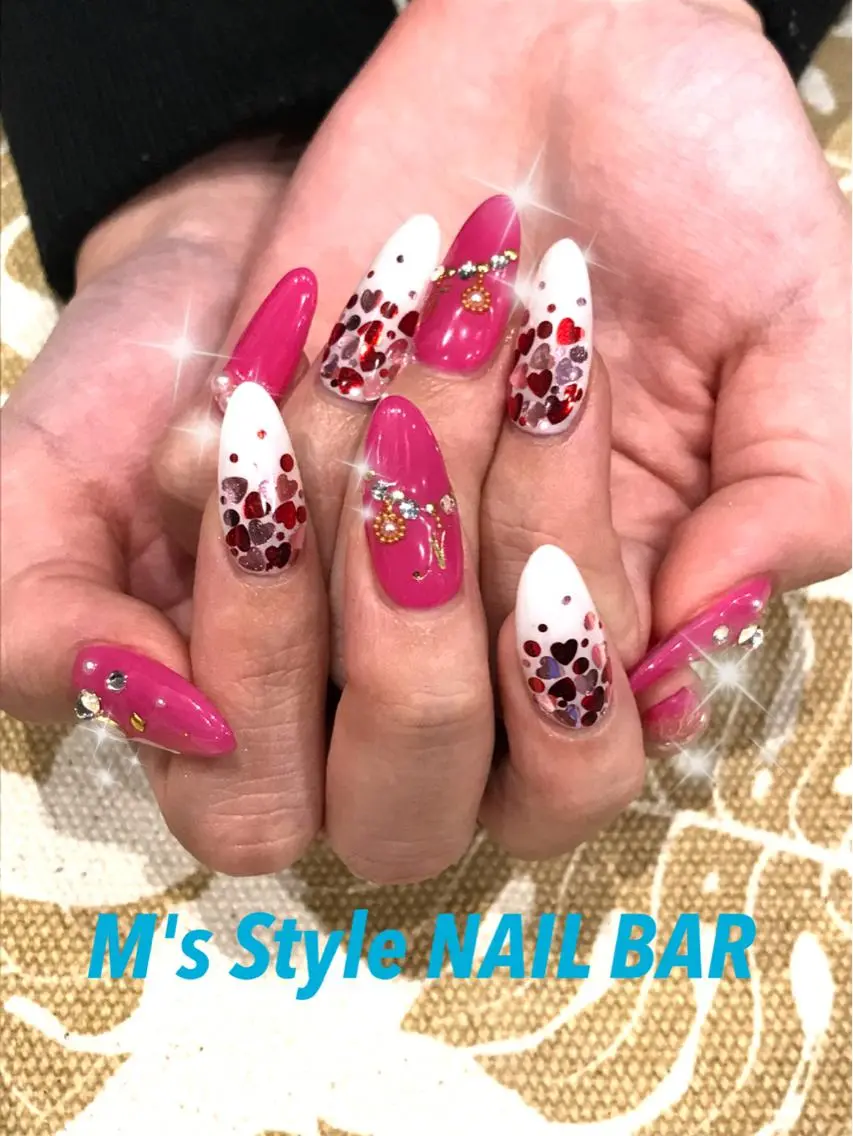 ネイル ハート 持ち込み ピンク ハンドネイル M's Style NAIL BARのネイルデザイン
