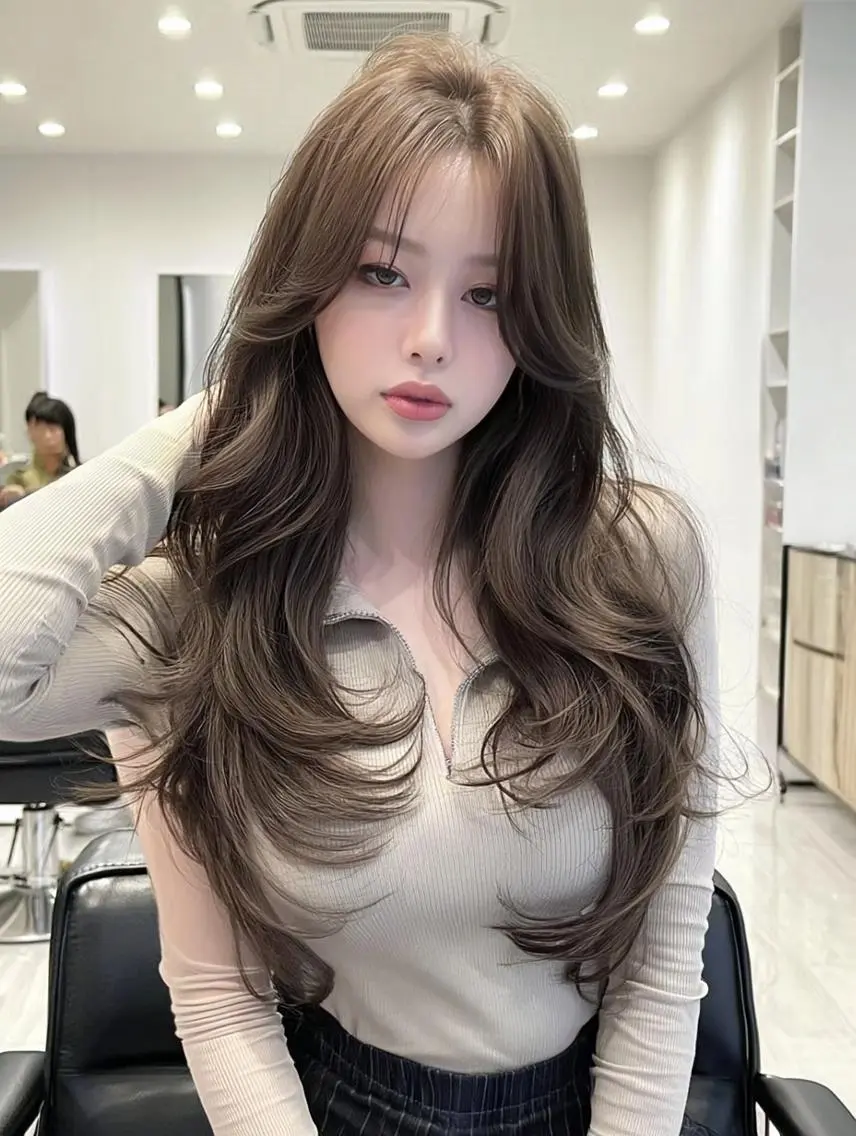 セミロング 髪質改善 韓国風ヘア レイヤーカット 縮毛矯正 トリートメント カット ヘアカラー eve🐰束間まつ毛 /透明感カラーのヘアスタイル