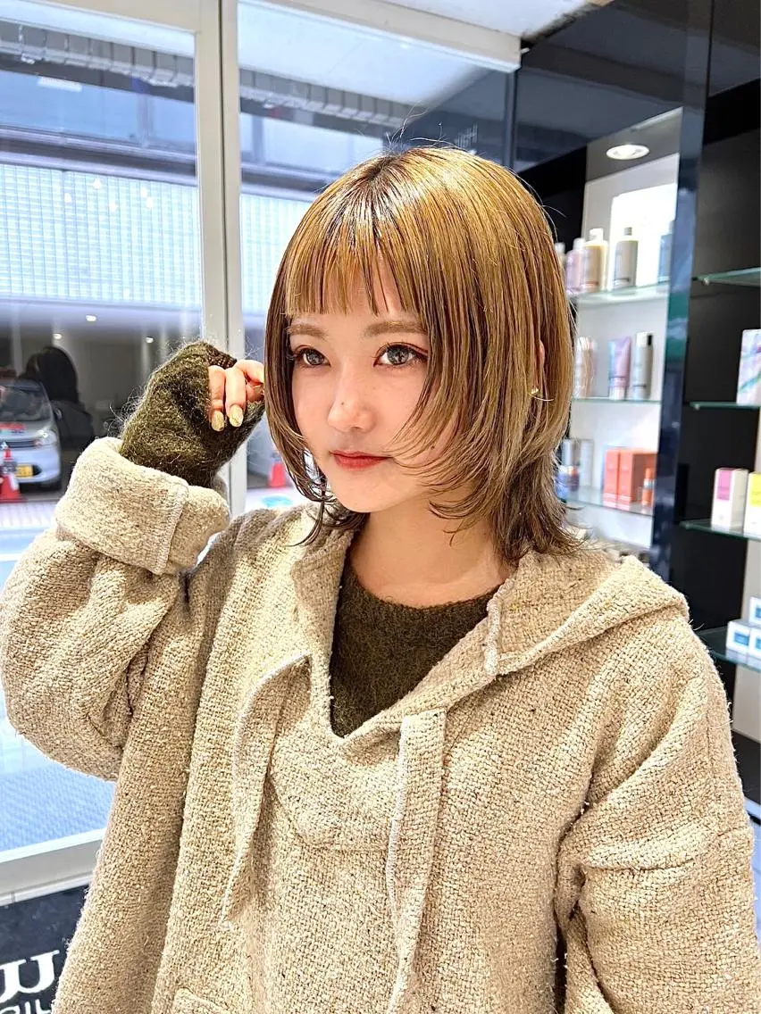 ミディアム カラー ヘアアレンジ カット ヘアカラー トリートメント ヘアセット 🐺ウルフの神🐺 /カラー/けいすけのヘアスタイル