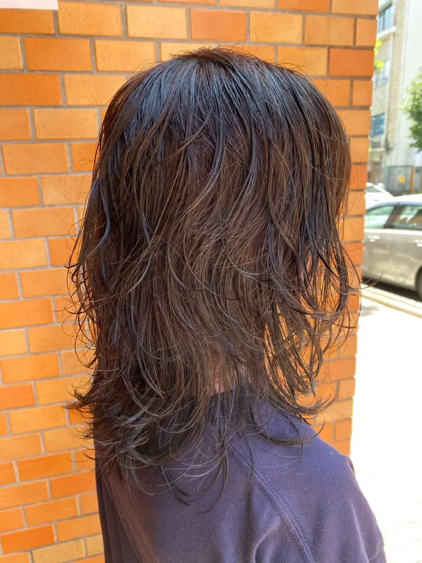 カラー パーマ ブルーカラー ブルーグレー 透明感カラー ウルフカット non .のヘアスタイル