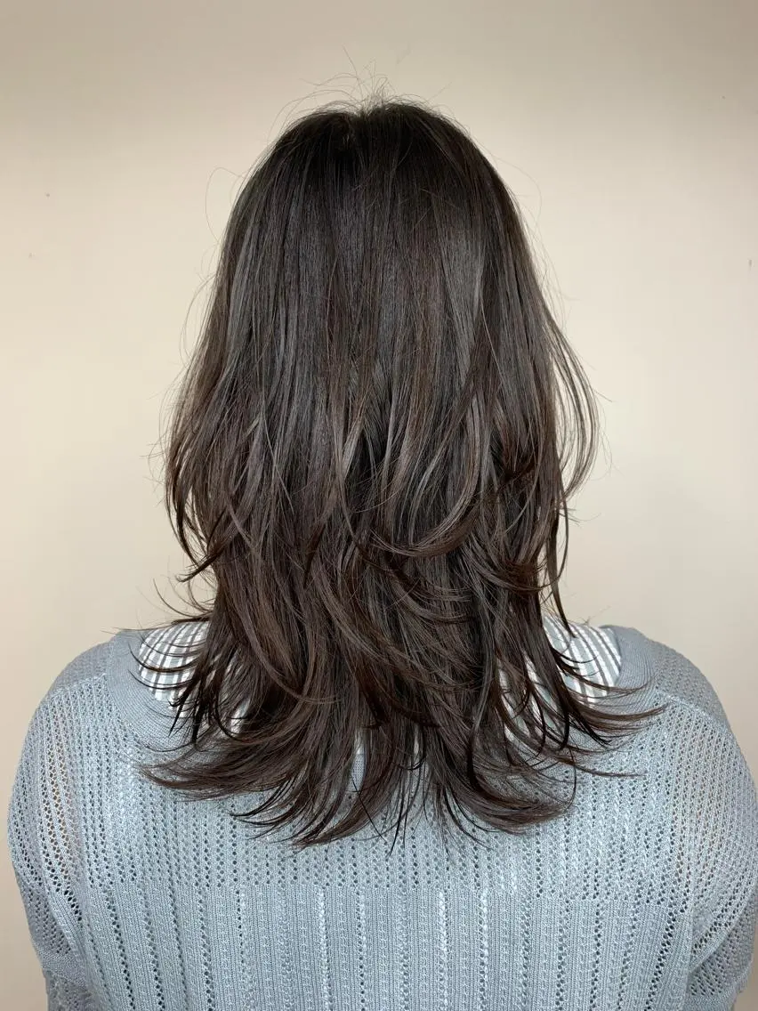 セミロング ウルフカット ハイライト✖️ 暗髪🤎Nahoのヘアスタイル