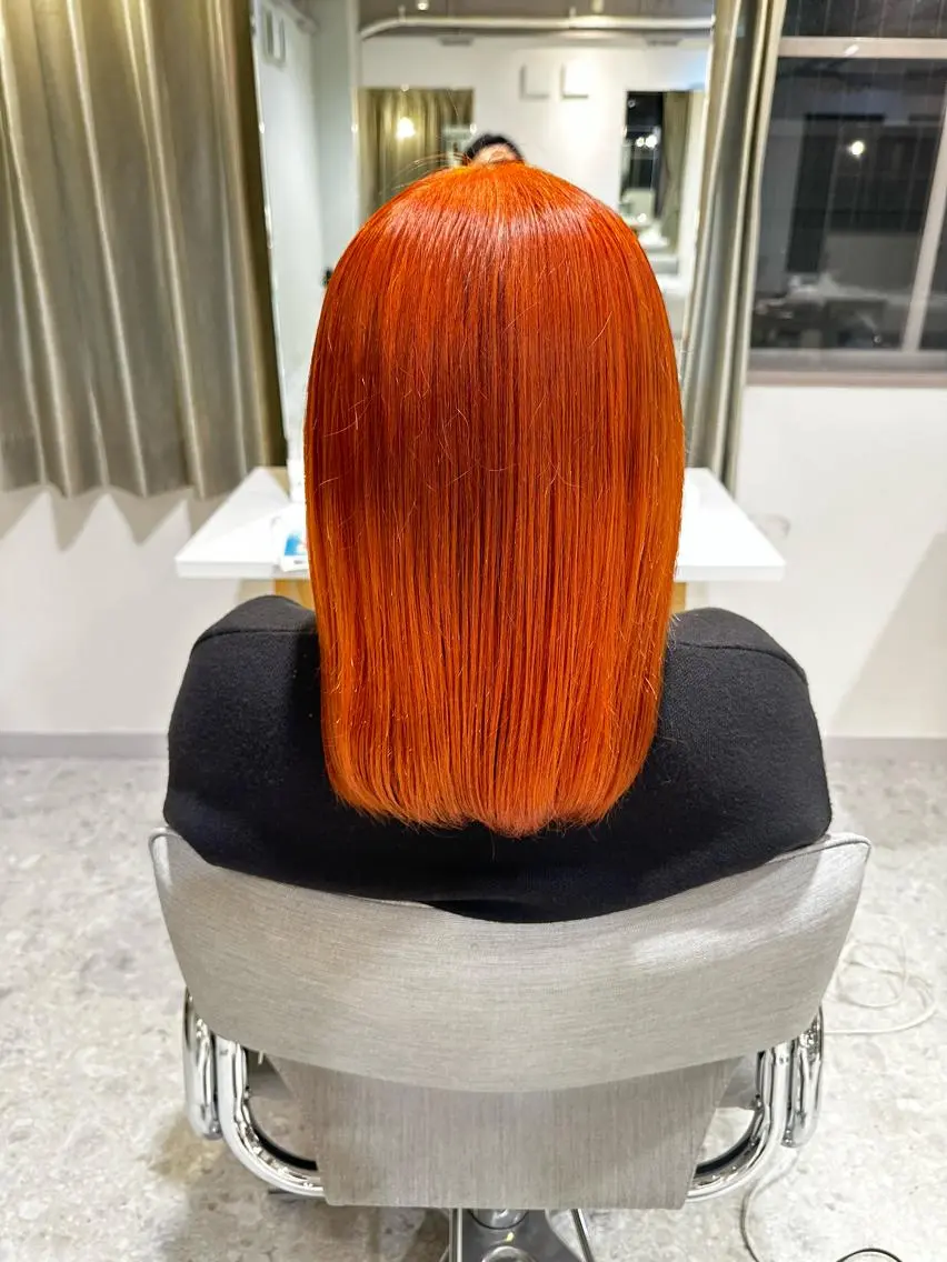 ミディアム カラー オレンジ 馬渕 拓海のヘアスタイル