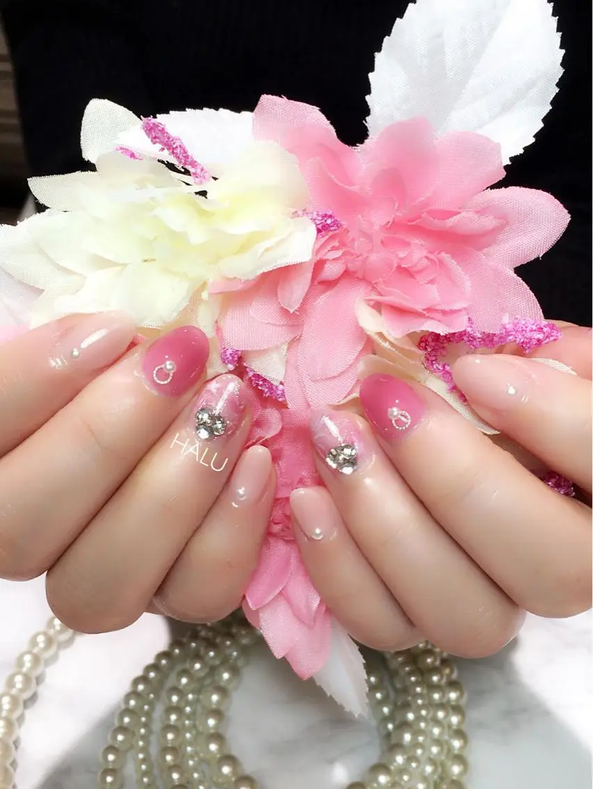 ネイル 大理石ネイル(マーブル) ピンク HALU ハルのネイルデザイン