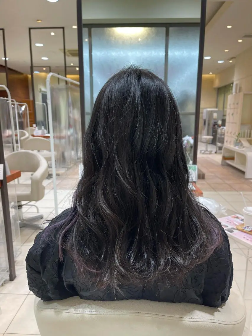 ロング カラー 黒髪 ブルーカラー ブルーブラック カネヒラ リョウスケのヘアスタイル