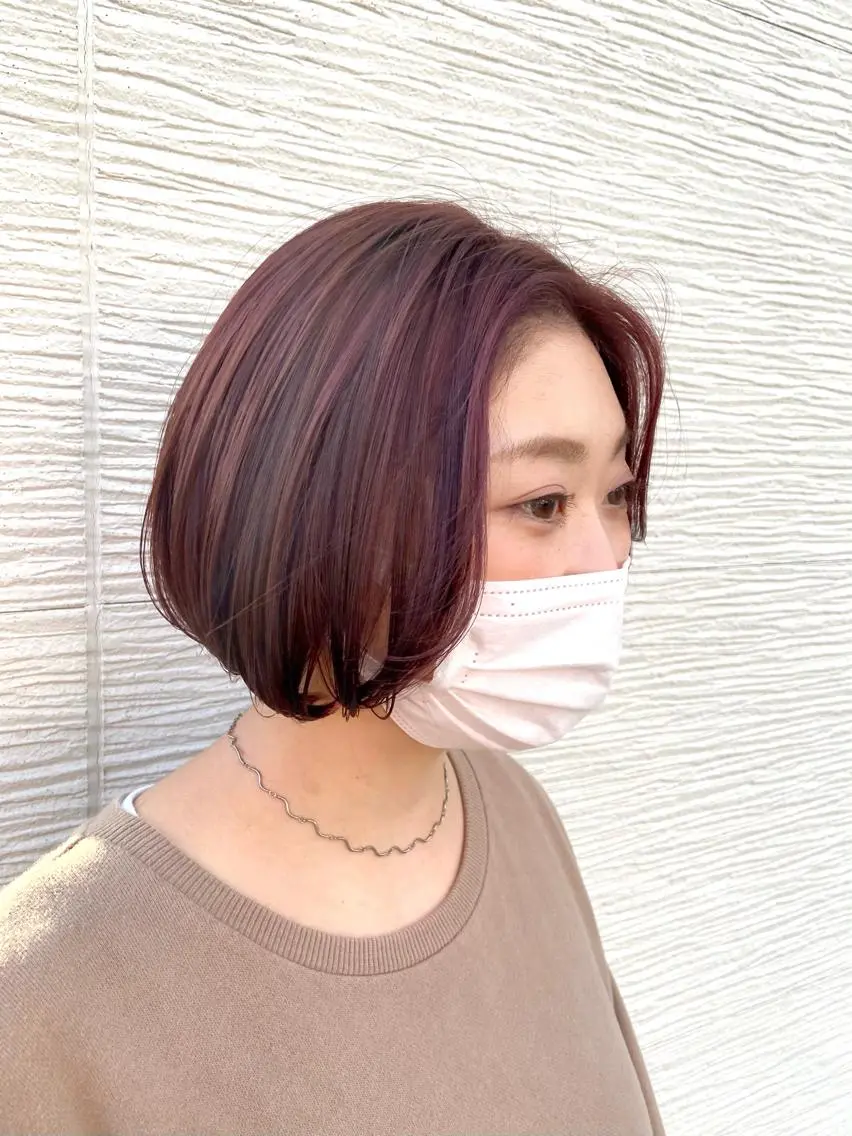 ショート カラー ハイライトカラー ピンクカラー ボブ ハイライト コテ巻き風パーマ★ はるさんのヘアスタイル