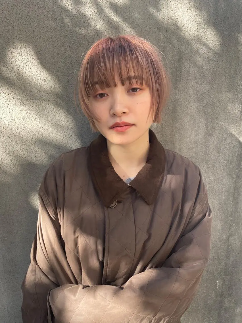 ショート カラー ベージュカラー ブリーチ ケアブリーチ ピンクカラー ピンクベージュ ヘアカラー トリートメント ボブ/レイヤー/ケア パーマ/リュウタのヘアスタイル