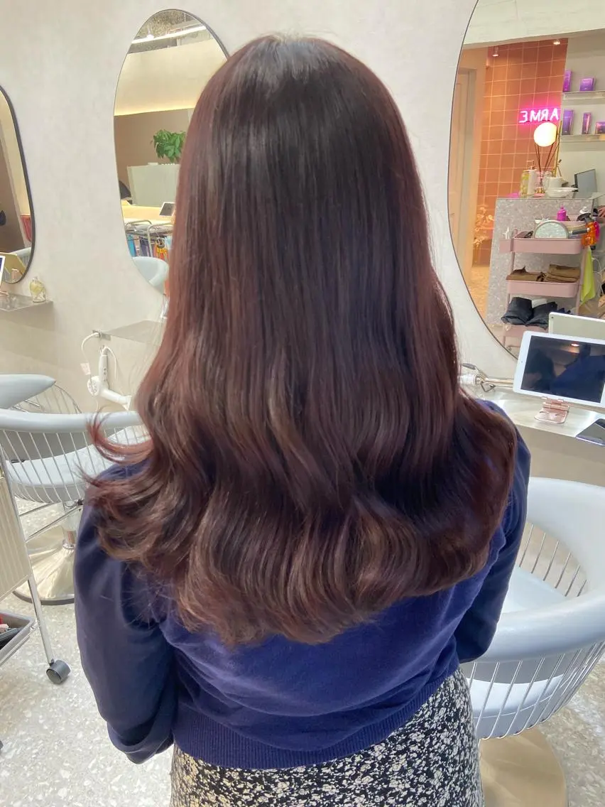 ロング カラー シールエクステ ブリーチ ブラウンカラー ケアカラー ダブルカラー カット ヘアカラー トリートメント 新宿/韓国ヘア 中明度カラー/かやのヘアスタイル