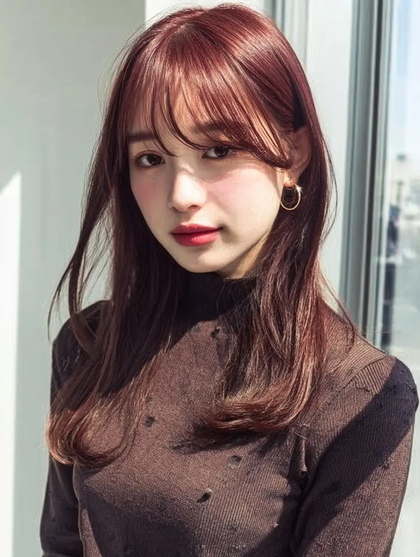 セミロング 🍒暖色×ハイトーン ×デザイン✨まなりのヘアスタイル