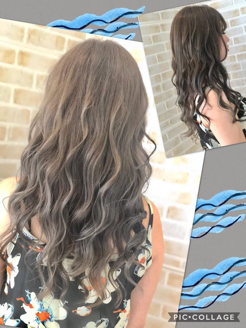ロング カラー グレージュ イルミナカラー パープルカラー 永島 桜のヘアスタイル