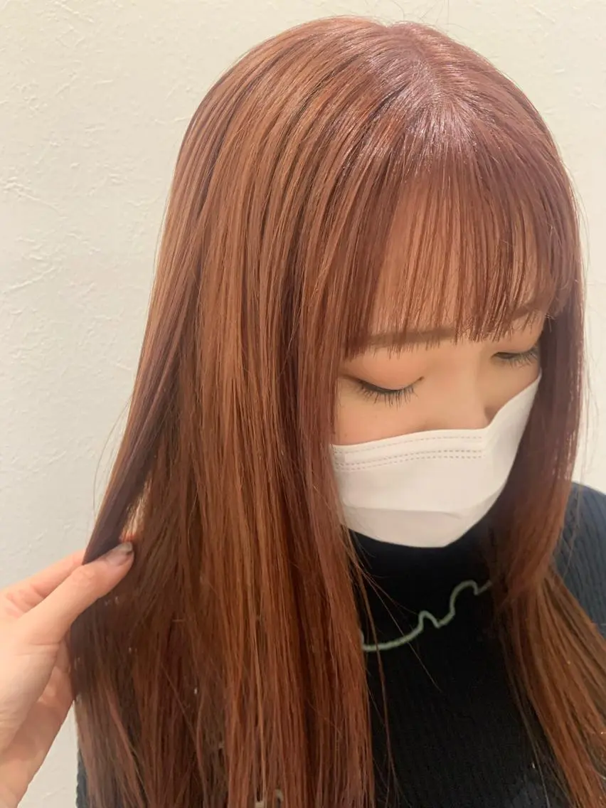 ロング カラー ブリーチ ブラウンカラー オレンジ オレンジブラウン hubhair レイヤー/透明感のヘアスタイル
