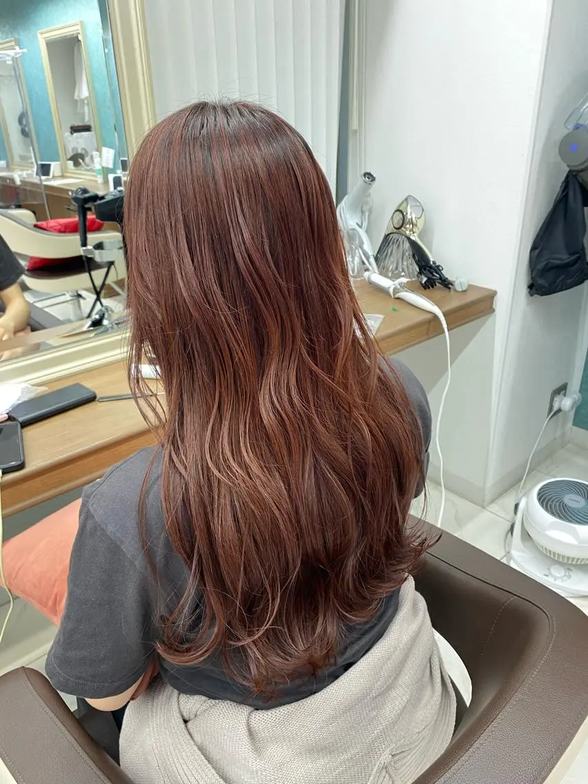 ロング カラー ピンクカラー 長妻莉央/縮毛矯正 髪質改善カラーのヘアスタイル