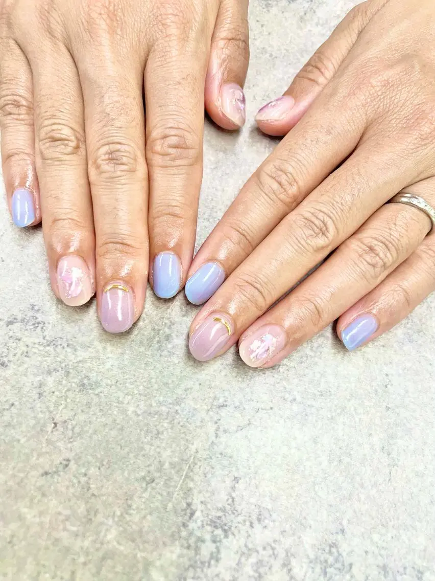 ネイル アートネイル ブルー フレンチネイル ジェルネイル ガラスフレンチ ハンドネイル ハンドケア FASTNAIL PLUS 新宿店のネイルデザイン