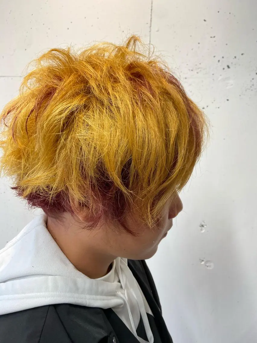 ショート カラー バレイヤージュ ブリーチ ケアブリーチ グラデーションカラー ハイライトカラー トリートメント ウルフカット レイヤーカット上柿のヘアスタイル