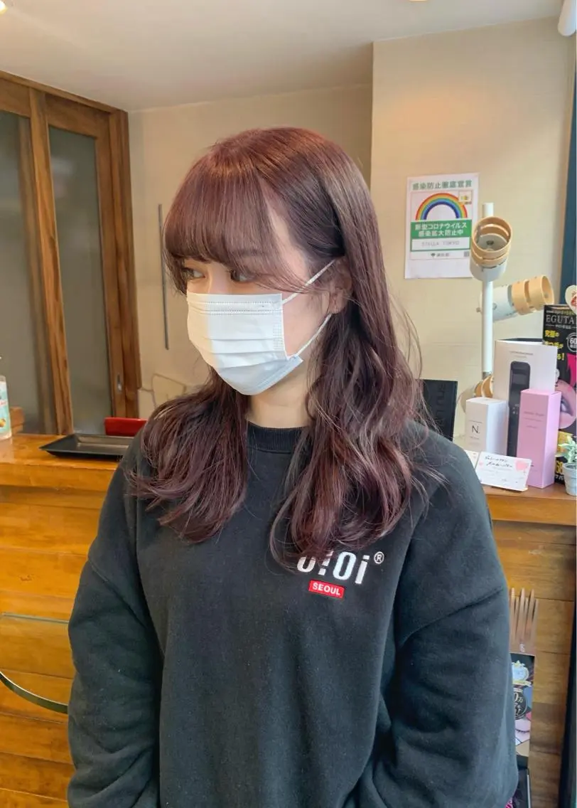 セミロング カラー ベージュカラー ピンクカラー ピンクベージュ ヘアカラー トリートメント 矢野 晃平のヘアスタイル
