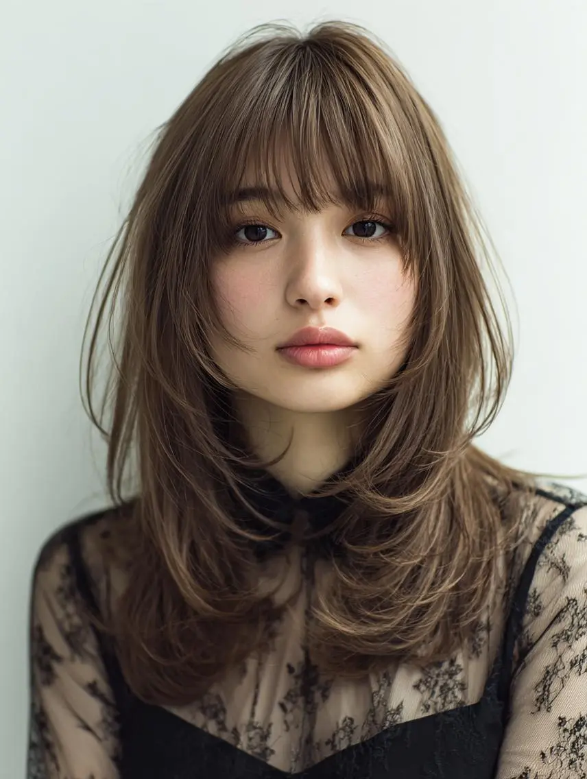 セミロング 🍒暖色×ハイトーン ×デザイン✨まなりのヘアスタイル