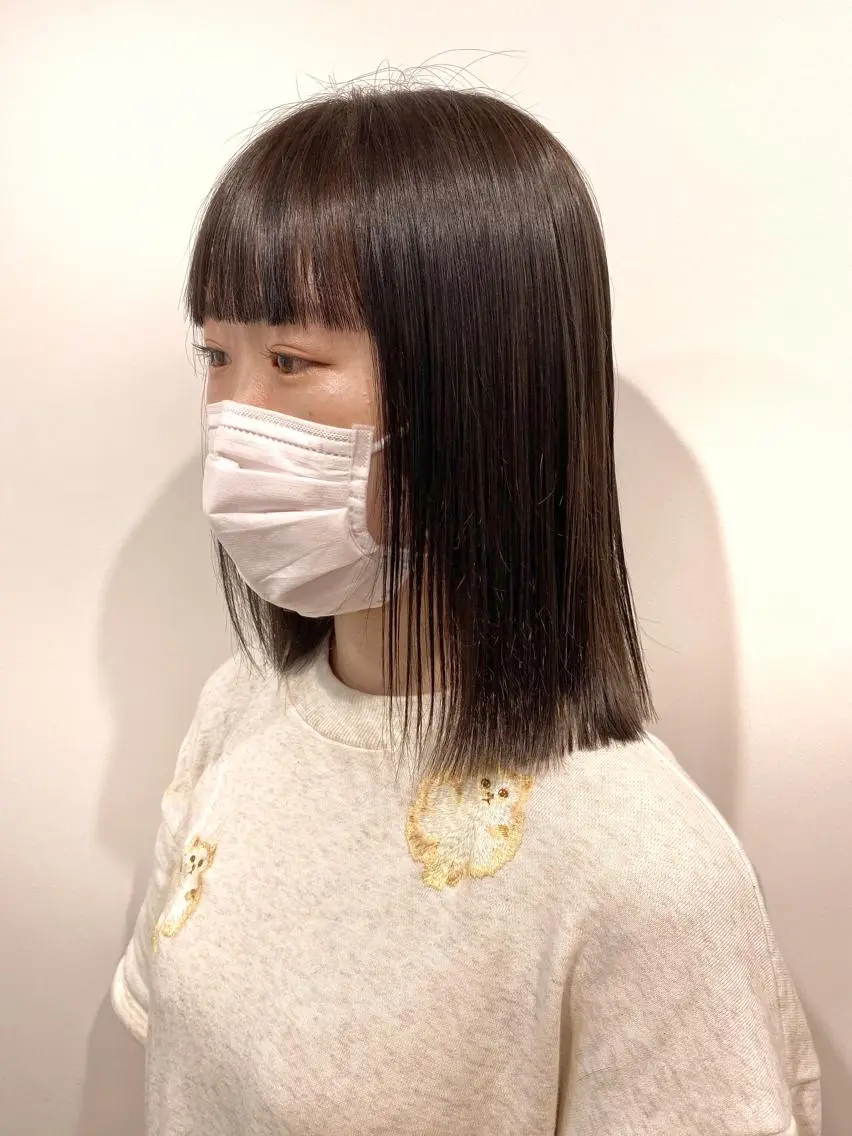 ミディアム カラー アッシュ アッシュブラウン ブラウンカラー レイヤー/大人ボブ 渡邉【日吉美容室】のヘアスタイル