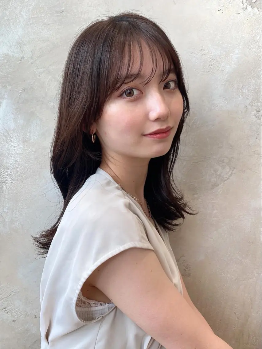 セミロング カラー ベージュカラー ブラウンカラー ブラウンベージュ くびれヘア 顔周りカット 顔周り/くびれヘア 韓国ヘア💕風間るなのヘアスタイル