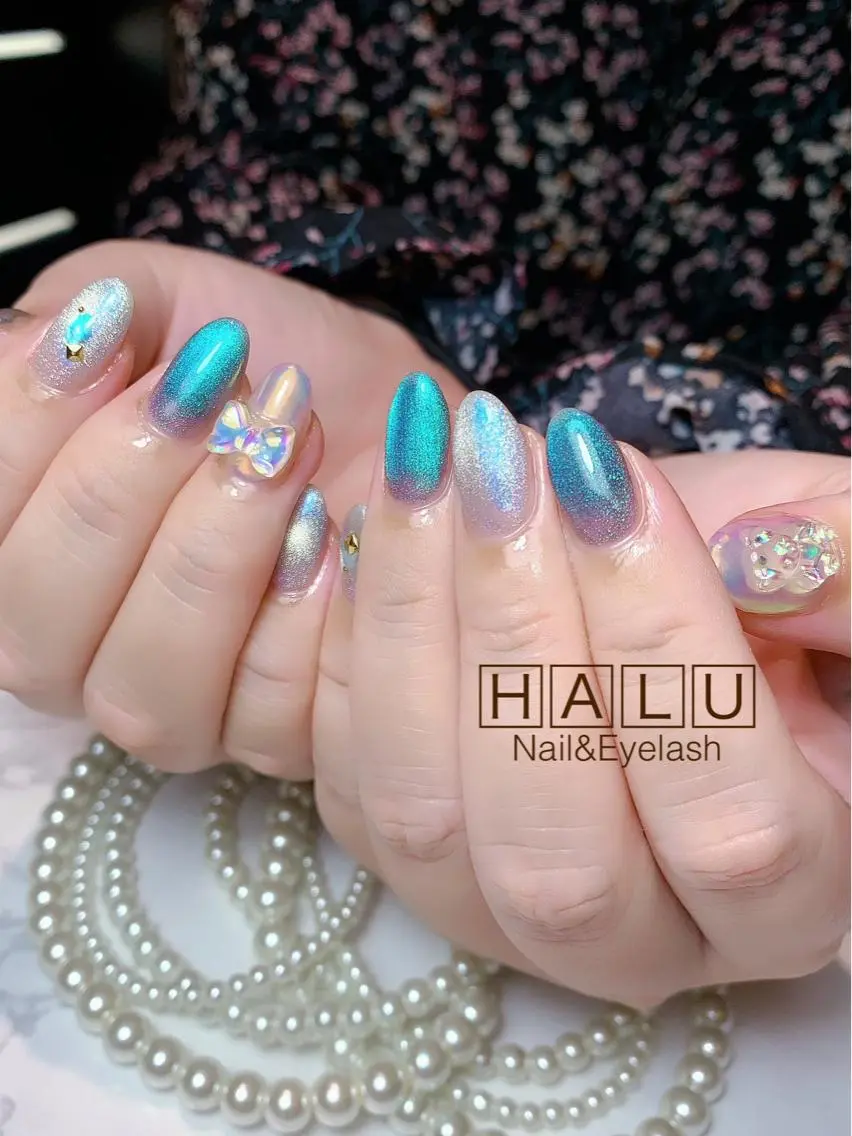 ネイル ブルー ピンク HALU ハルのネイルデザイン