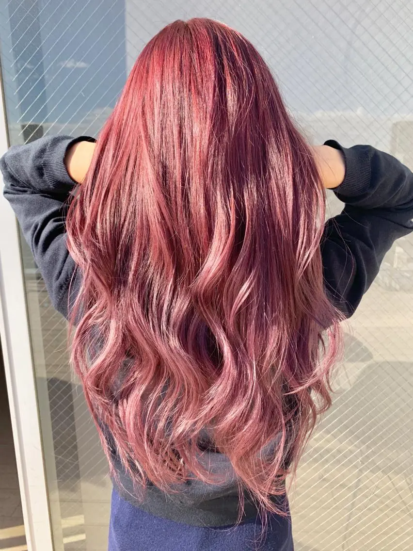 ロング カラー ブリーチ ケアブリーチ ピンクカラー カット ヘアカラー インナーエクステ渋谷 🦋KAJIのヘアスタイル