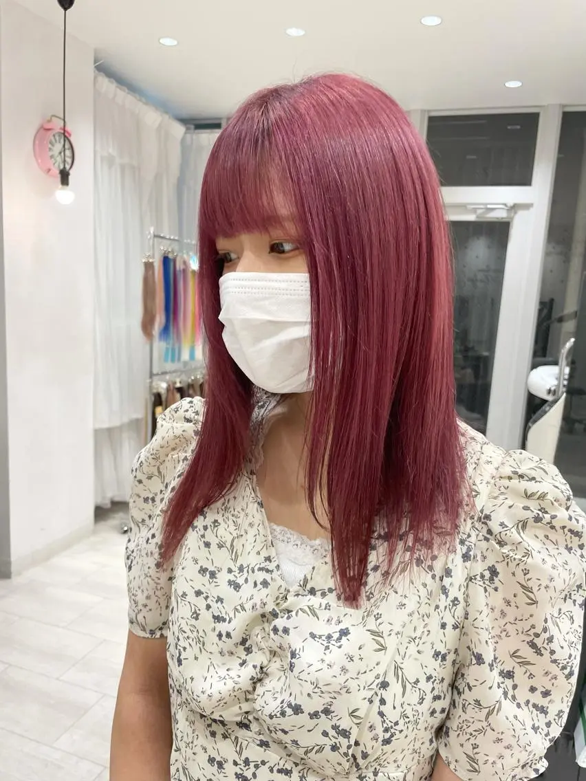 ロング カラー ピンクカラー 髪質改善ストレート 韓国風レイヤー池袋のヘアスタイル